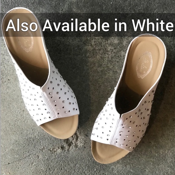 Italina Black Star Rhinestone Embellished Comfortable Chunky Platform Wedge Heel - Picture 9 of 9